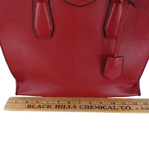 Nine West Tote Bag Satchel Purse Ruby Red Pebble Vegan Women's Medium - Picture 4 of 11